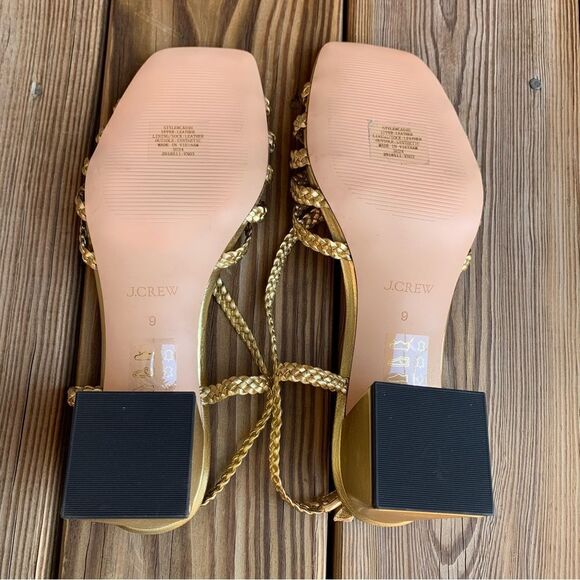J Crew Shoes 9 Layne Braided Sandal Heels Metallic Leather Gold - Picture 8 of 11